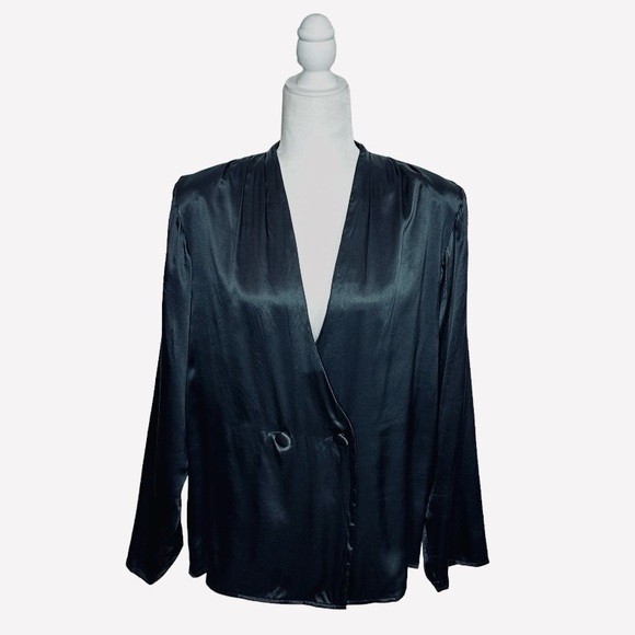Vintage Victoria's Secret Silk Jacket Size Medium Oversized Blouse Top Black - Picture 12 of 13